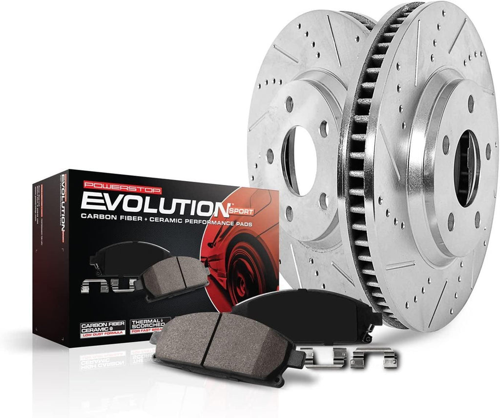 K7347 Front Z23 Carbon Fiber Brake Pads with Drilled & Slotted Brake Rotors Kit