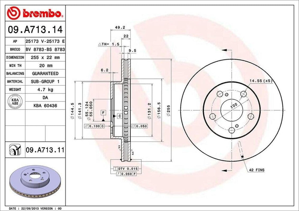 Brembo Front Disc Brake Rotor for 04-09 Prius (09.A713.11)