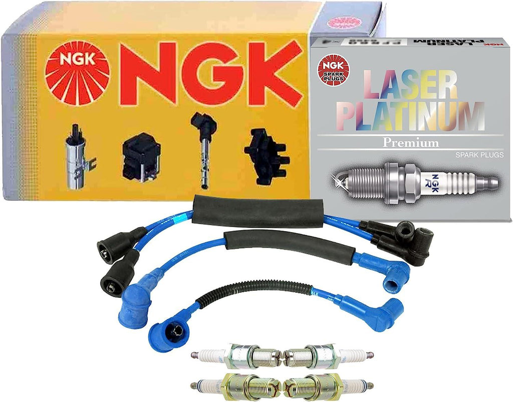 NGK 4 Laser Platinum Spark Plugs Gap 0.056" & Wires Kit for Mazda RX-7 1.3 R2