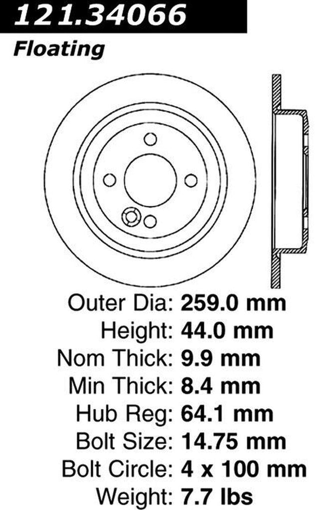 Centric Rear Disc Brake Rotor for 02-06 Cooper (121.34066)