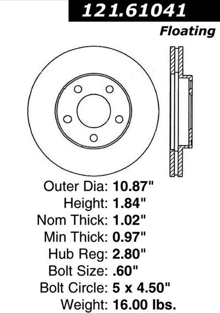 Centric Front Disc Brake Rotor for 1994-2004 Ford Mustang (121.61041)