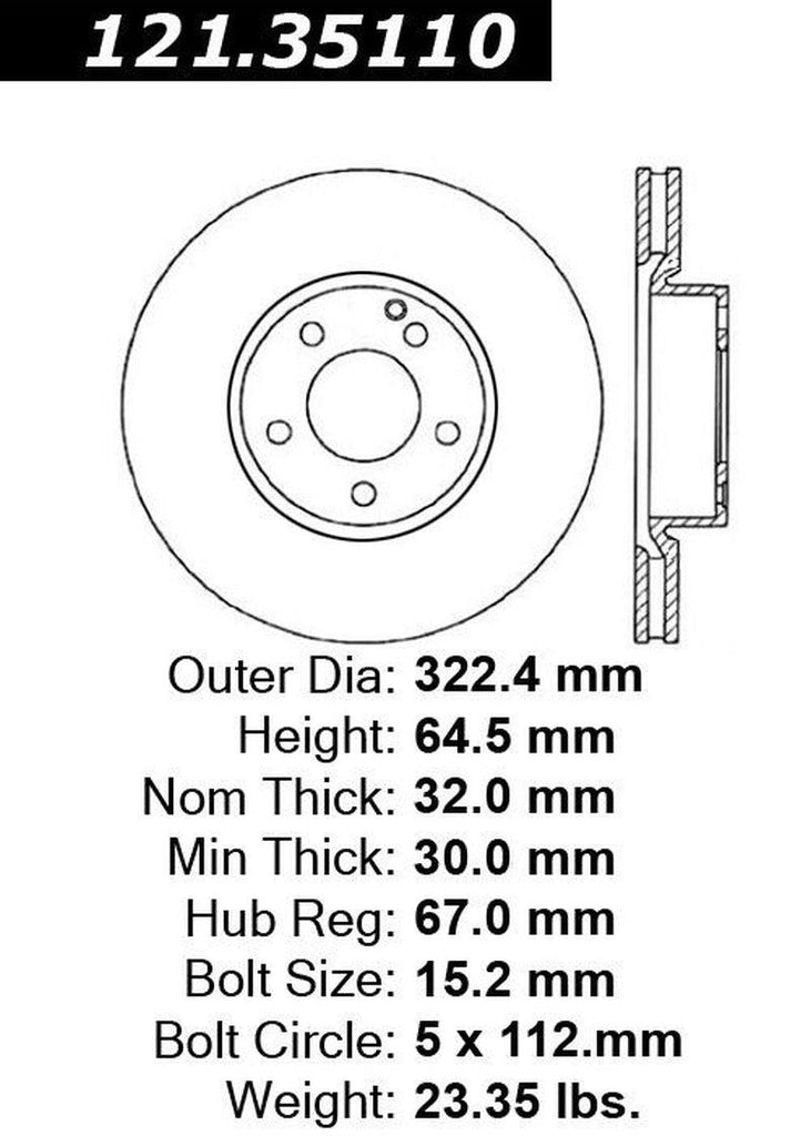 Centric Front Disc Brake Rotor for Mercedes-Benz (121.35110)