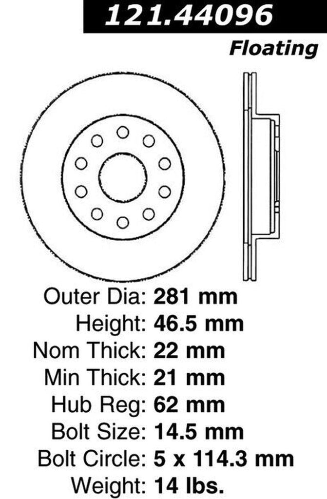 Centric Rear Disc Brake Rotor for 1992-1995 MR2 (121.44096)