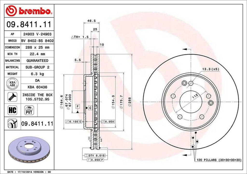 Brembo Front Disc Brake Rotor for C230, C240 (09.8411.11)