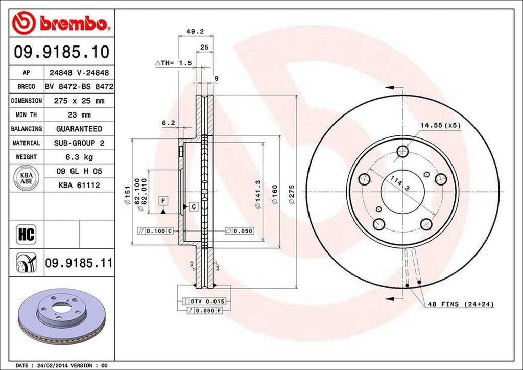 Brembo Front Disc Brake Rotor for 01-05 RAV4 (09.9185.11)