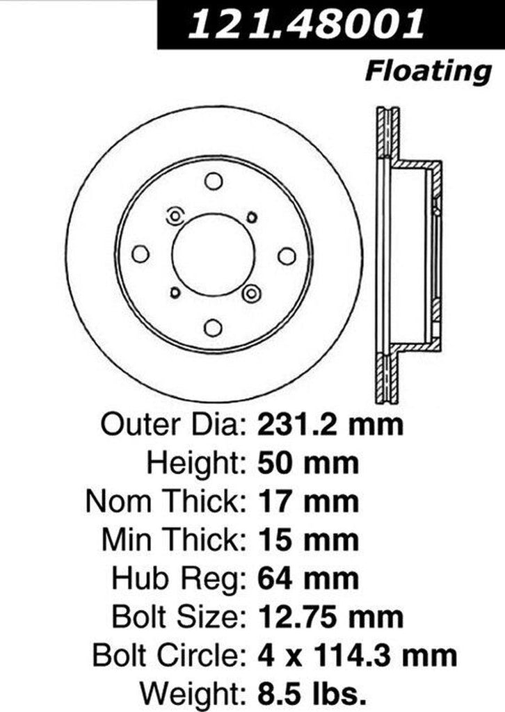 Centric Front Disc Brake Rotor for Metro, Swift, Firefly (121.48001)