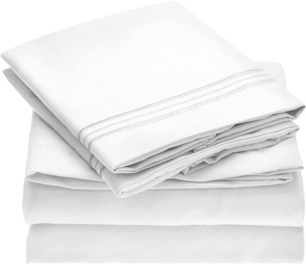 Queen Sheet Set - Iconic Collection Bedding Sheets & Pillowcases - Hotel Luxury, Extra Soft, Cooling Bed Sheets - Deep Pocket up to 16" - Wrinkle, Fade, Stain Resistant - 4 PC (Queen, White)