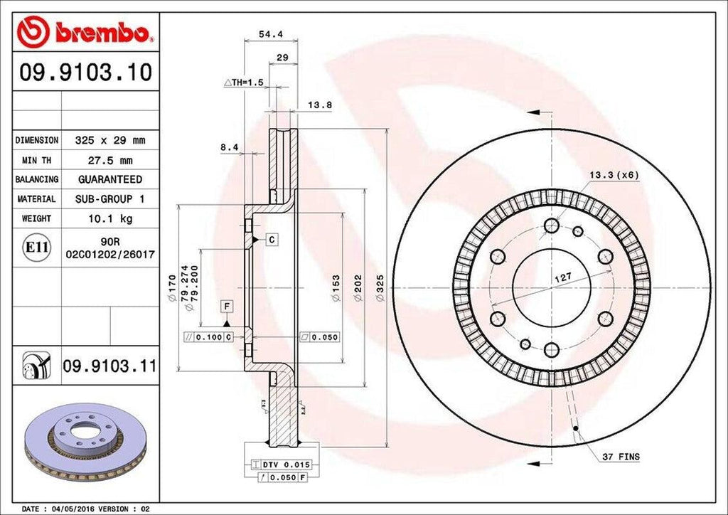 Front Disc Brake Rotor for Envoy, 9-7X, Trailblazer, Rainier+More (09.9103.11)