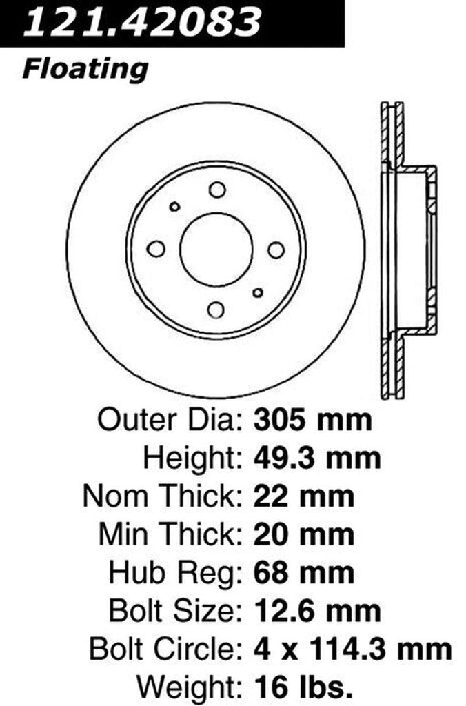 Centric Front Disc Brake Rotor for 04-06 Nissan Sentra (121.42083)