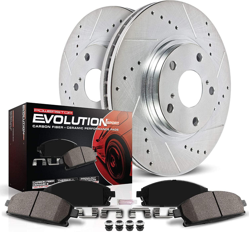 K8063 Rear Z23 Carbon Fiber Brake Pads with Drilled & Slotted Brake Rotors Kit