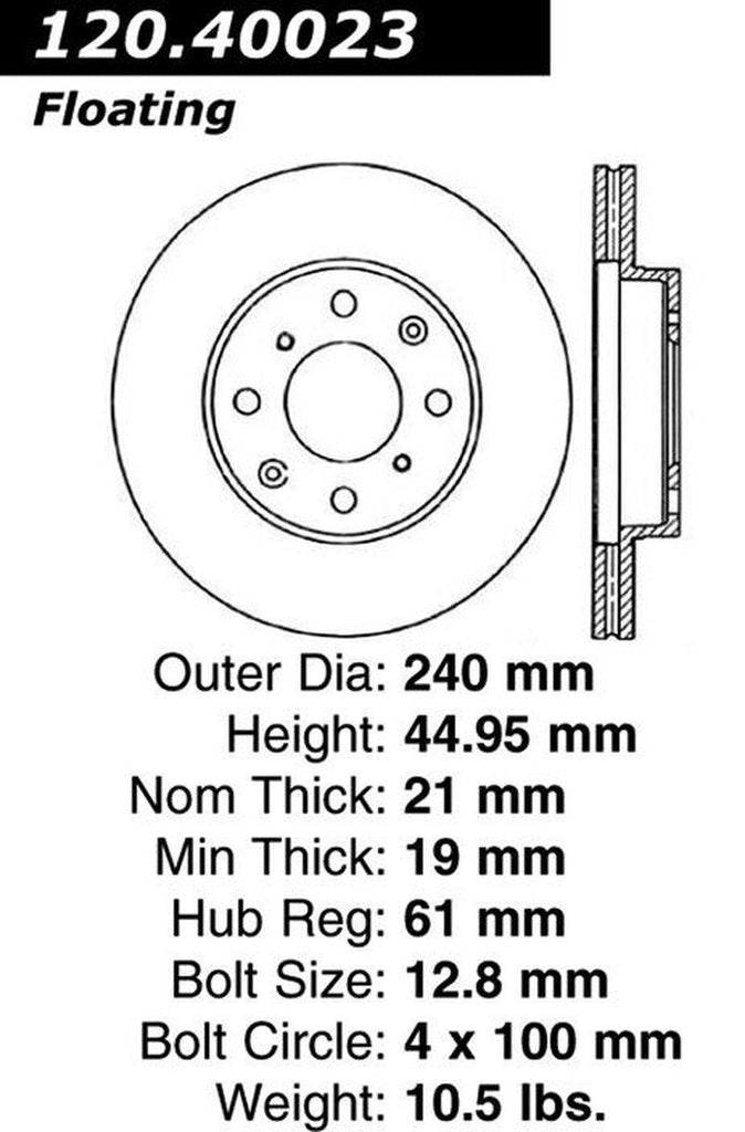Centric Front Disc Brake Rotor for Civic, Civic Del Sol, CRX (120.40023)