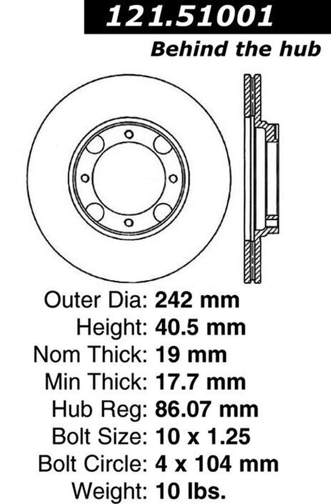 Centric Front Disc Brake Rotor for Accent, Scoupe, Excel, Precis (121.51001)