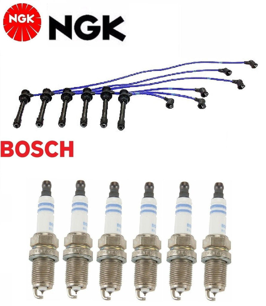 NGK Wire Set + 6 BOSCH Spark Plugs for Hyundai Sonata V6; 2.7L 2002-2004