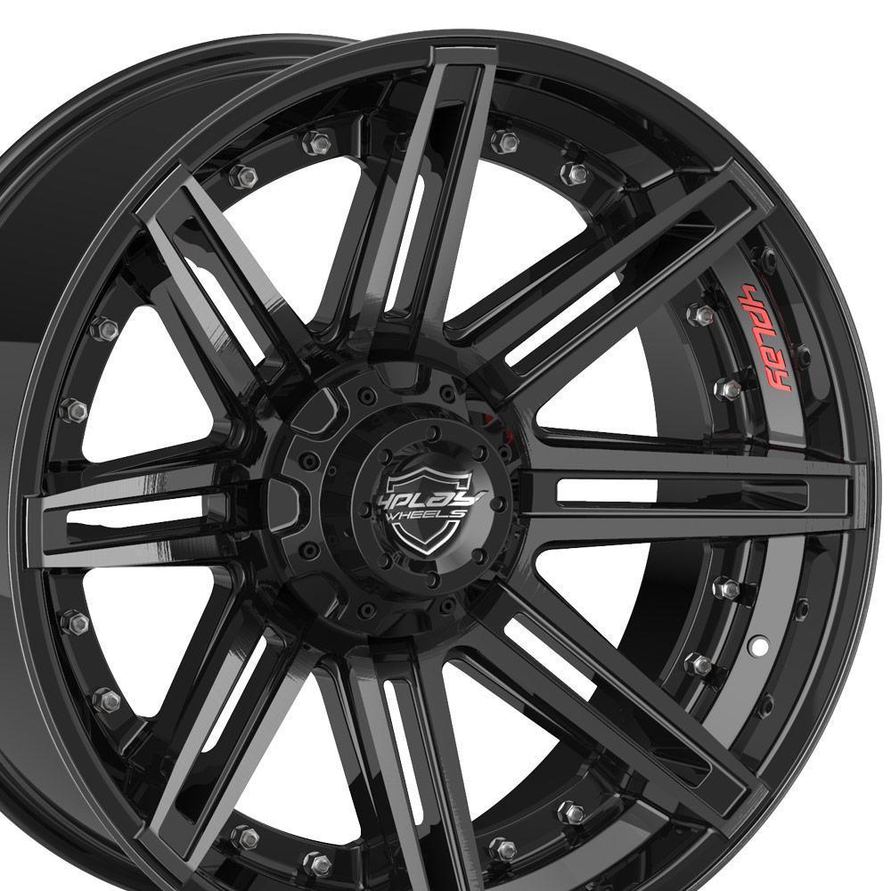 22x10 4PLAY Wheel for Ram-Dodge-Jeep-GM-Ford 4P08 Brushed Black Rim