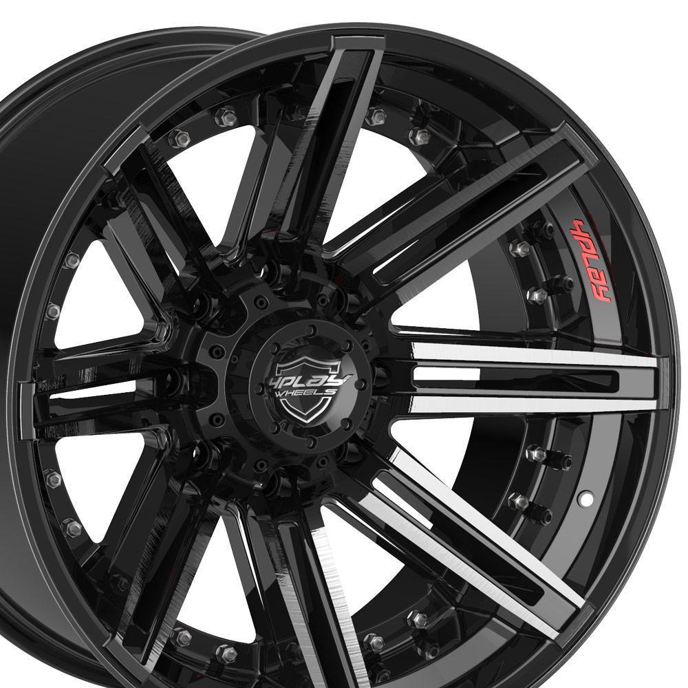 22x12 4PLAY Wheel for GM-Ford-Dodge-Hummer 4P08 Brushed Black Rim