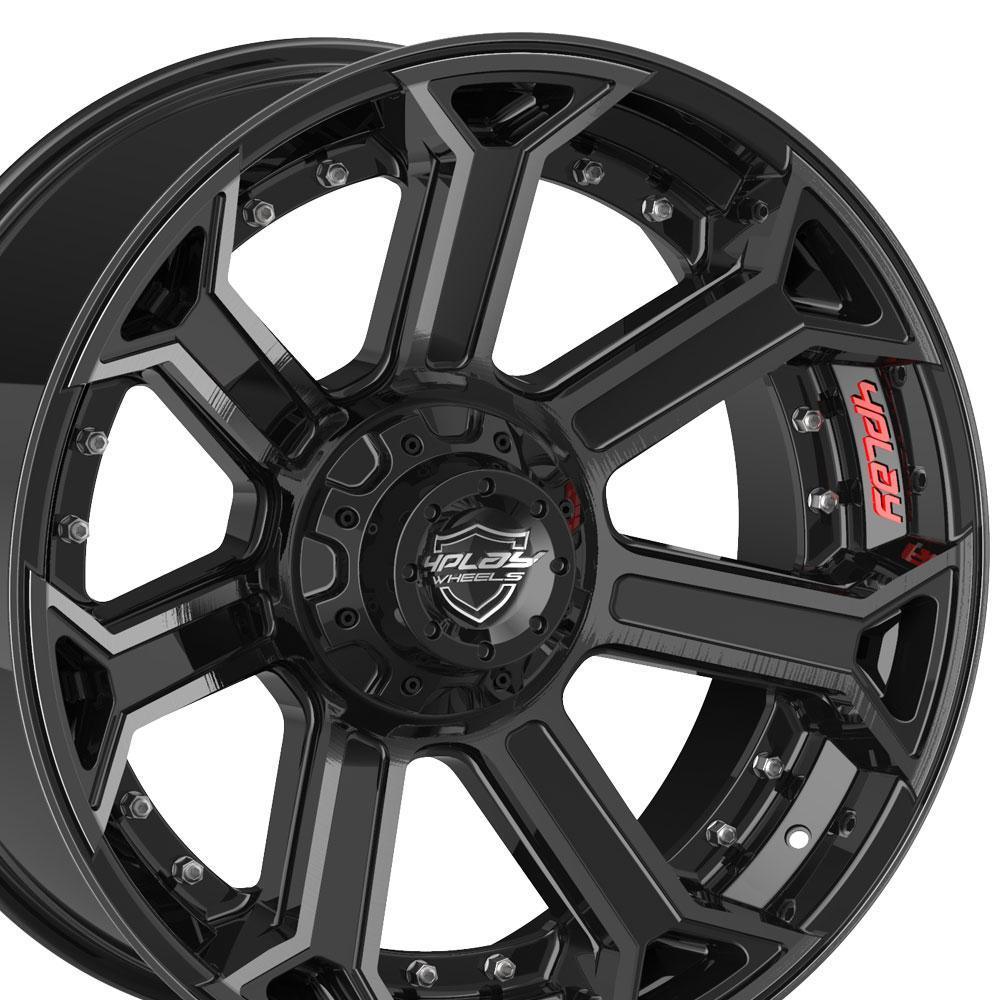 22x10 4PLAY Wheel for Ram-Dodge-Jeep-GM-Ford 4P70 Brushed Black Rim