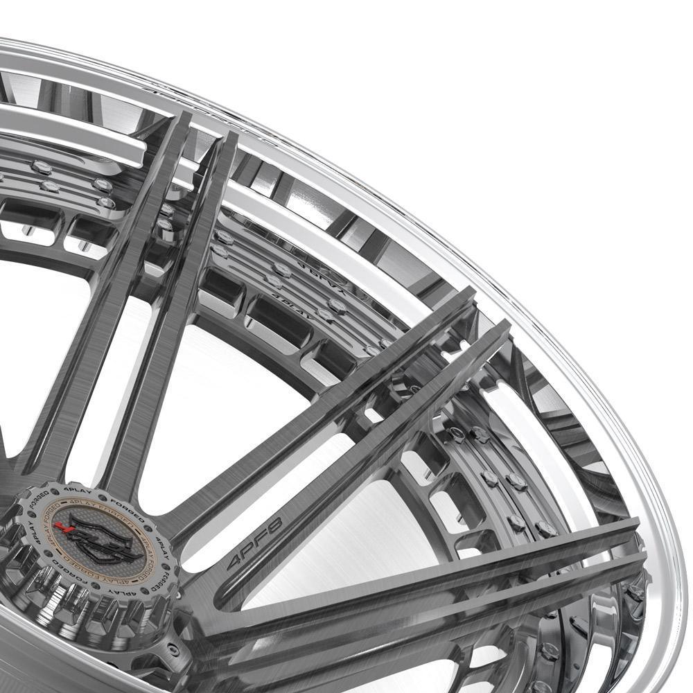 24x14 4PLAY Wheel for GM-Ford-Dodge-Hummer 4PF8 Polished Barrel w/Tinted Clear C