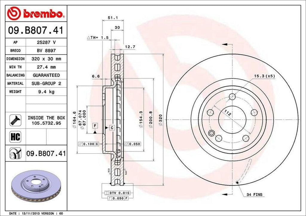 Brembo Front Disc Brake Rotor for GLA250, CLA250 (09.B807.41)