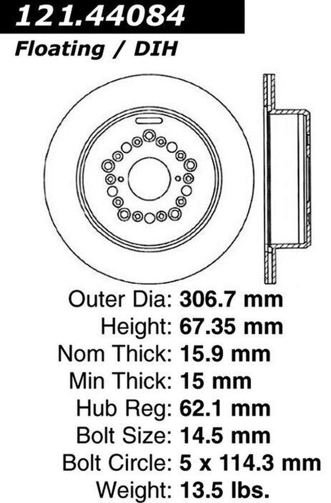 Centric Rear Disc Brake Rotor for LS400, SC300, SC400, Supra, GS300 (121.44084)