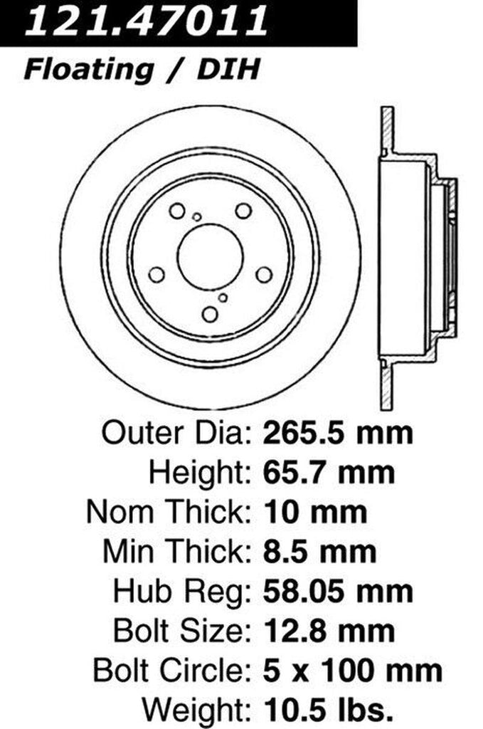 Centric Rear Disc Brake Rotor for Forester, Impreza, 9-2X, Legacy (121.47011)