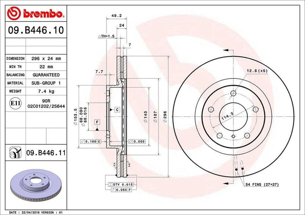 Brembo Front Disc Brake Rotor for G35, 350Z (09.B446.11)