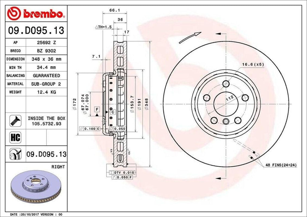 Brembo Front Passenger Side Disc Brake Rotor for BMW (09.D095.13)
