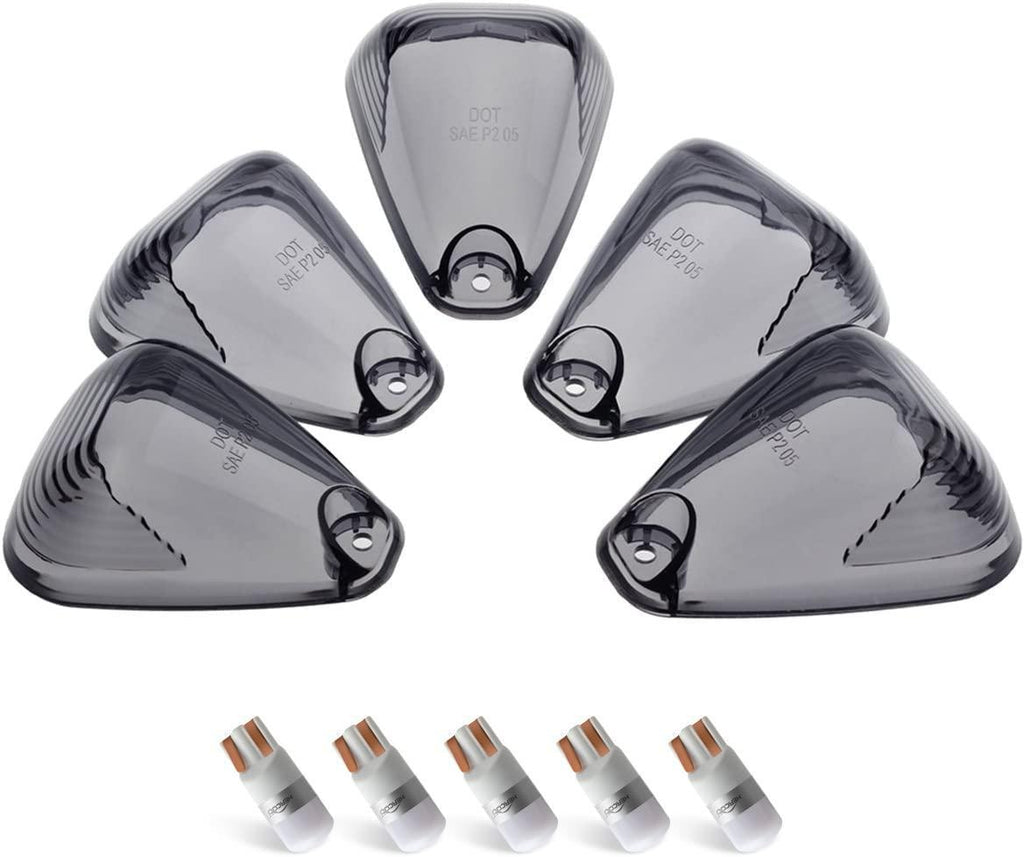 HERCOO Smoke Roof Cab Marker Lights Lens w/LED Bulbs Aftermarket Replacement Compatible with F150 F250 F350 F450 F550 Super Duty (Qty:5