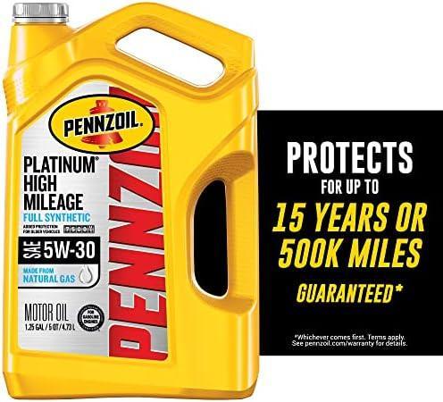 Pennzoil Platinum High Mileage Full Synthetic 5W-30 Motor Oil for Vehicles Over 75K Miles (5-Quart, Single-Pack)