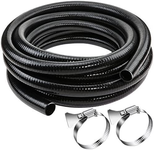 Flexible PVC Pipe2" Dia Black PVC Pipe,2" x25 feet Pool Hose,Spa Hose Tubing for Koi Ponds, Pond Tubing,Irrigation and Water Gardens,With 2PCS Stainless Steel Clamps