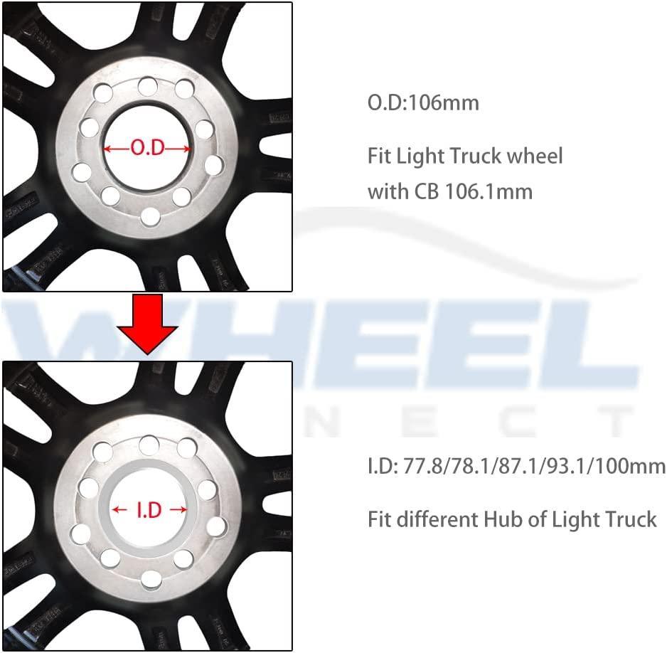 WHEEL CONNECT Hub Centric Rings, 106 to 78.1, Set of 4, Aluminium Alloy Hubrings, O.D:106mm I.D:78.1mm. A