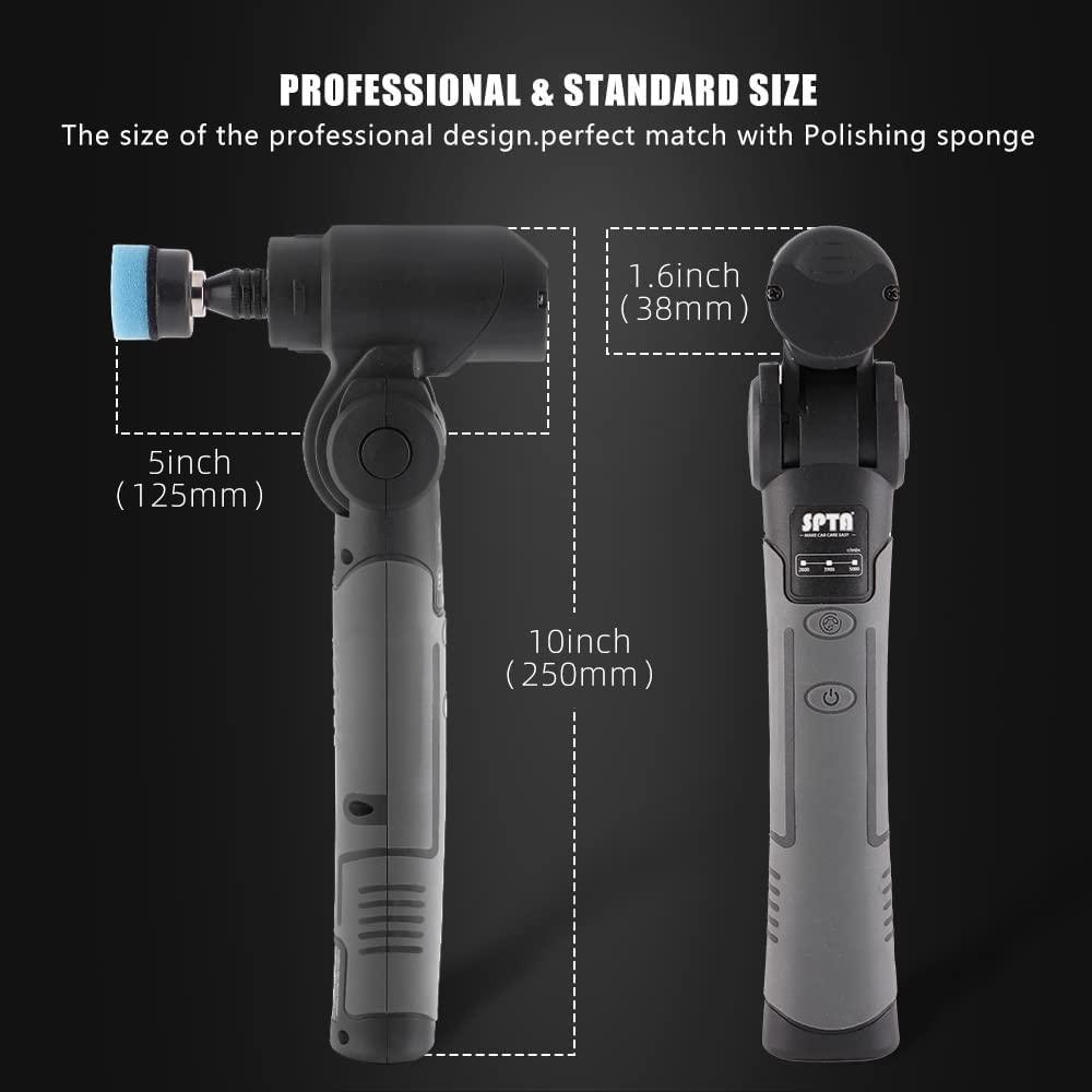 SPTA Cordless Mini Car Polisher, 3.7V Micro Cordless Scratches Killer Car Polisher With 3 Different Speed RO/DA Mini Car Polisher for Conor Detailing Buffing, polishing, Sanding and Cleaning -LD103