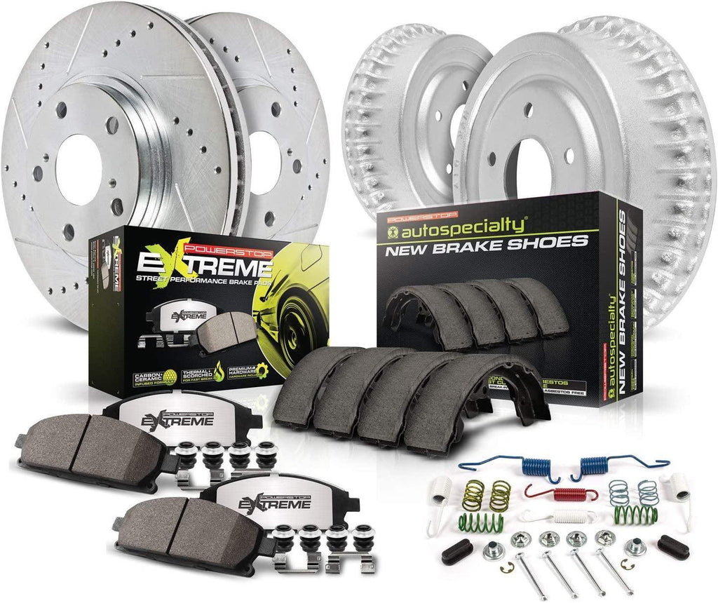 K15220DK-26 Front and Rear Z26 Carbon Fiber Brake Pads with Drilled & Slotted Brake Drums Kit