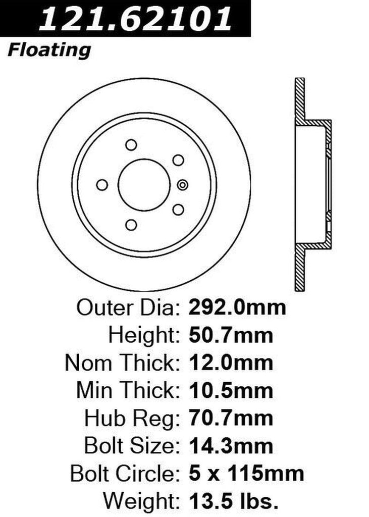 Centric Rear Disc Brake Rotor for Lucerne, DTS (121.62101)