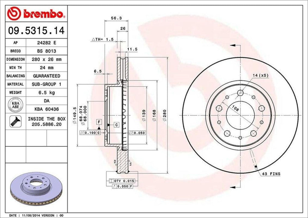 Brembo Front Disc Brake Rotor for 960, 940, 740, 780 (09.5315.14)