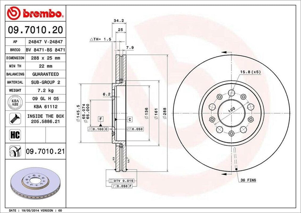 Brembo Front Disc Brake Rotor for Beetle, Golf, Jetta (09.7010.21)