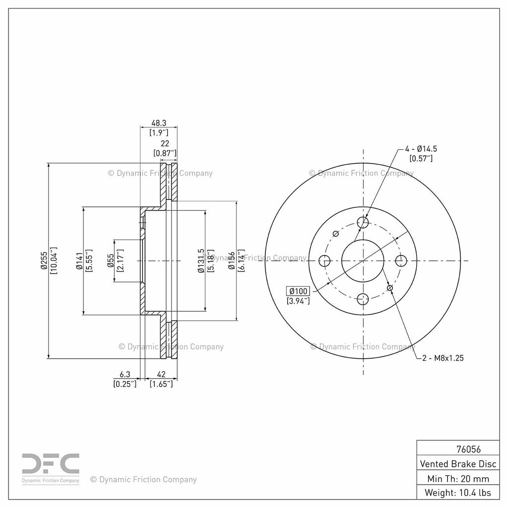 Front Dynamic Friction Company GEOSPEC Coated Brake Rotor 604-76056 (1) For 1993-1997 Geo Prizm, 1993-2002 Toyota Corolla, 1998-2002 Chevrolet Prizm