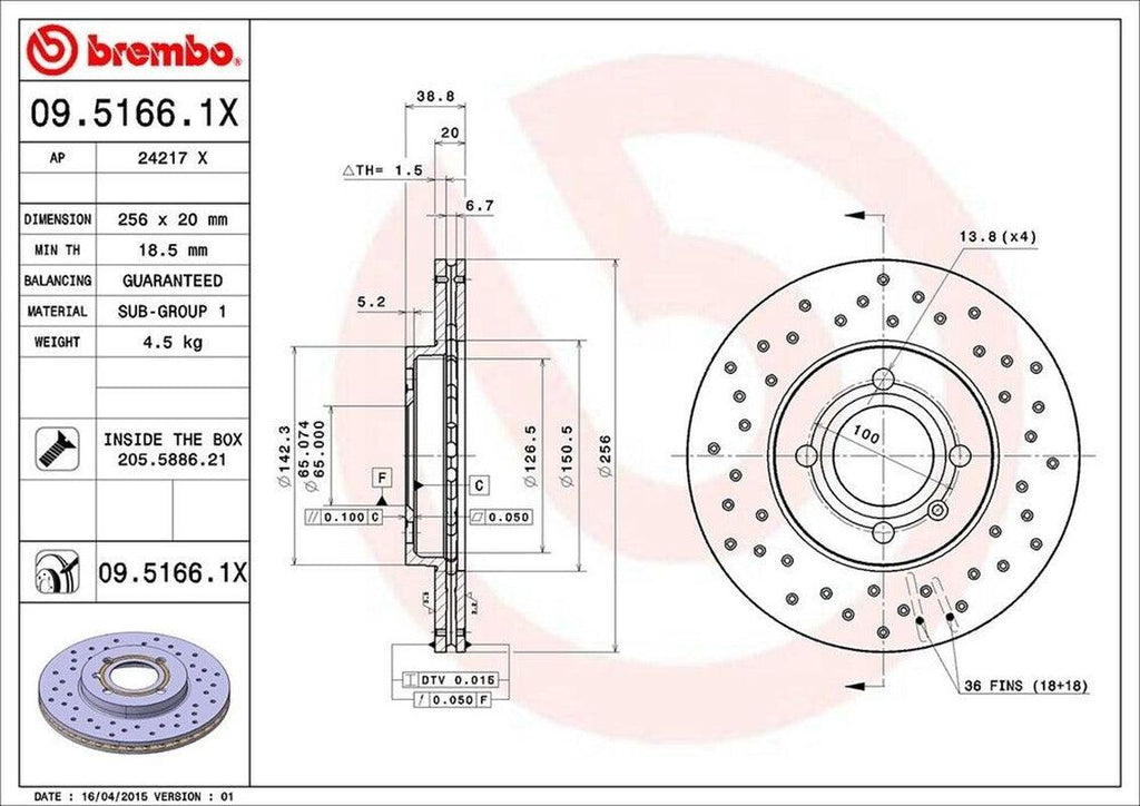 Brembo Front Disc Brake Rotor for Volkswagen (09.5166.1X)