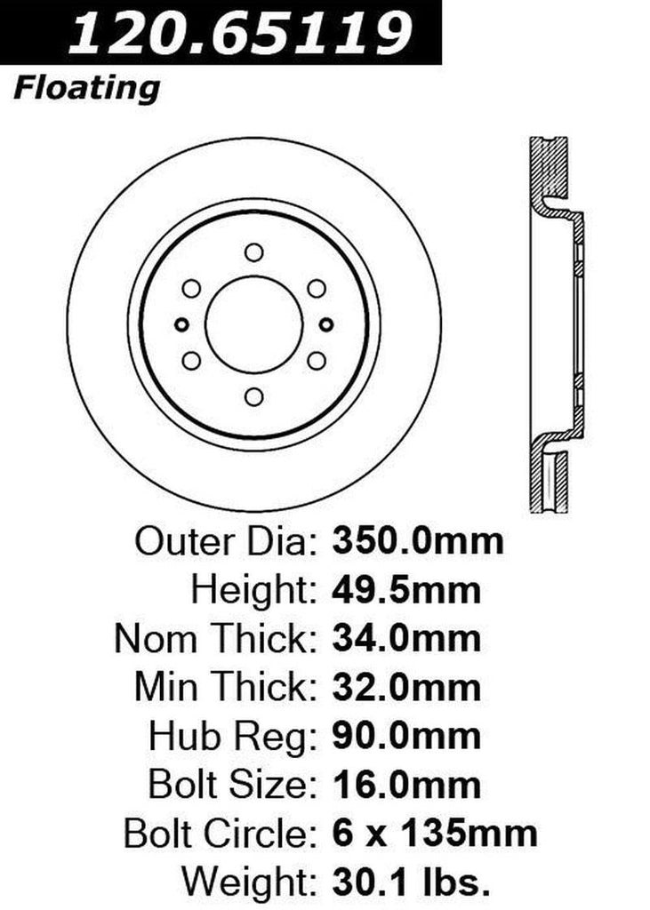 Centric Front Disc Brake Rotor for Expedition, F-150, Navigator (120.65119)