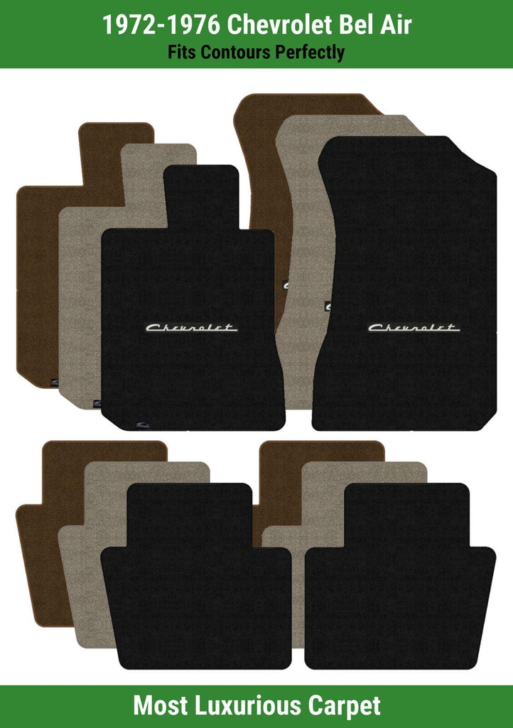 Lloyd Luxe Front & Rear Mats for '72-76 Chevy Bel Air W/Silver on Black Chevy