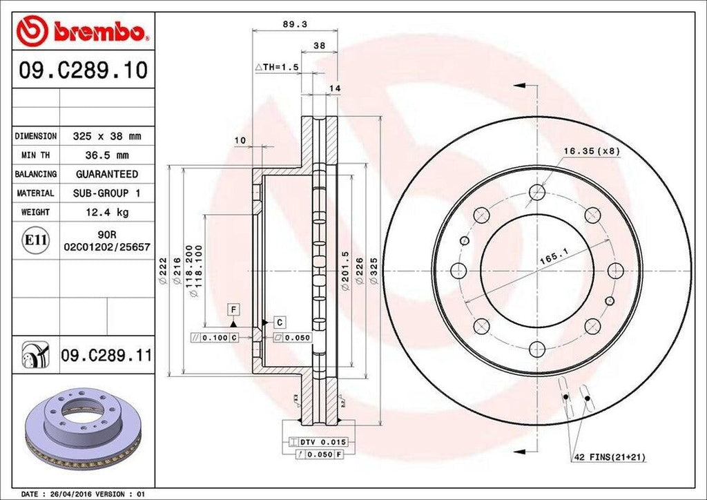 Front Disc Brake Rotor for Express 3500, Savana 3500+More (09.C289.11)