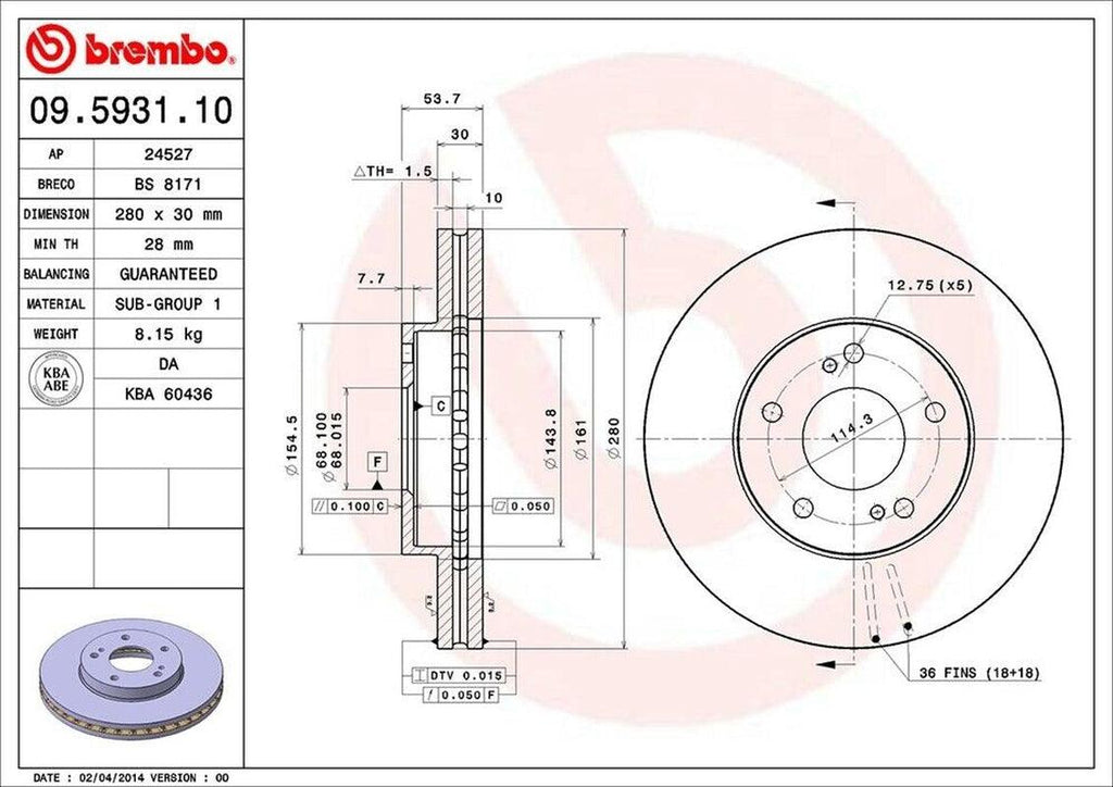 Brembo Front Disc Brake Rotor for 1990-1996 300ZX (09.5931.10)