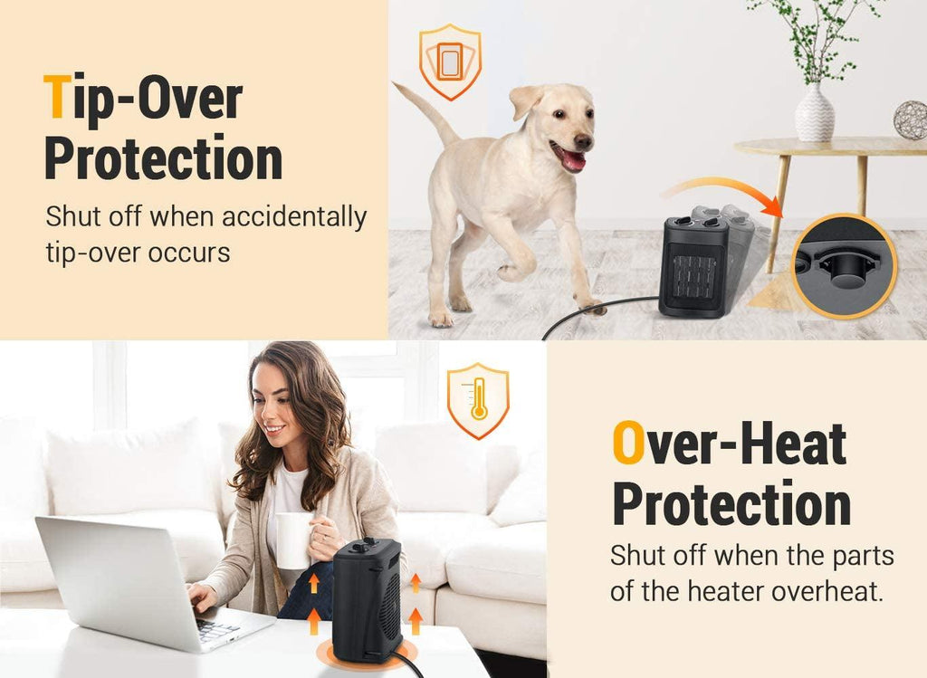 Space Heater, 1500W Electric Heaters Indoor Portable with Thermostat, PTC Fast Heating Ceramic Room Small Heater with Heating and Fan Modes for Bedroom, Office and Indoor Use
