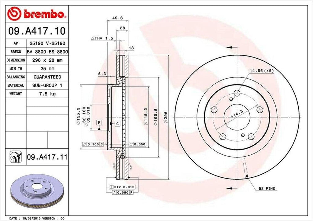 Front Disc Brake Rotor for Mirai, Es300H, ES350, Corolla Im+More (09.A417.11)