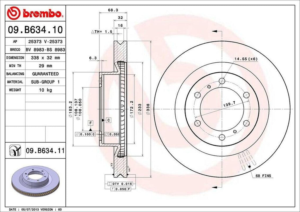 Brembo Front Disc Brake Rotor for GX460, 4Runner (09.B634.11)