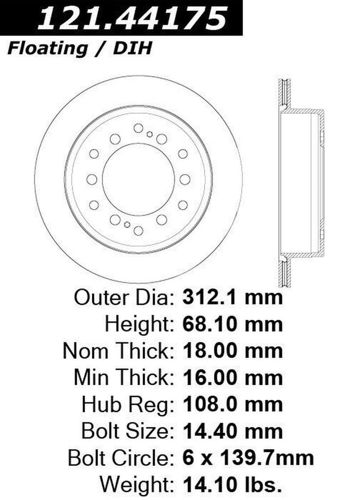 Centric Rear Disc Brake Rotor for GX460, 4Runner, FJ Cruiser (121.44175)
