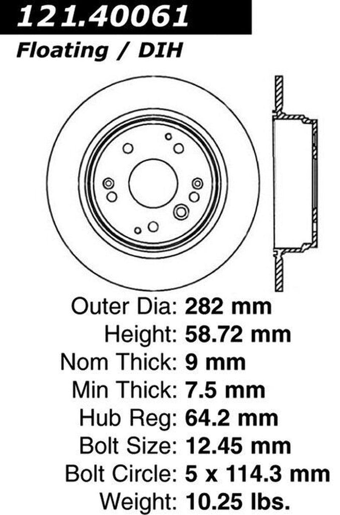 Centric Rear Disc Brake Rotor for Element, TL (121.40061)
