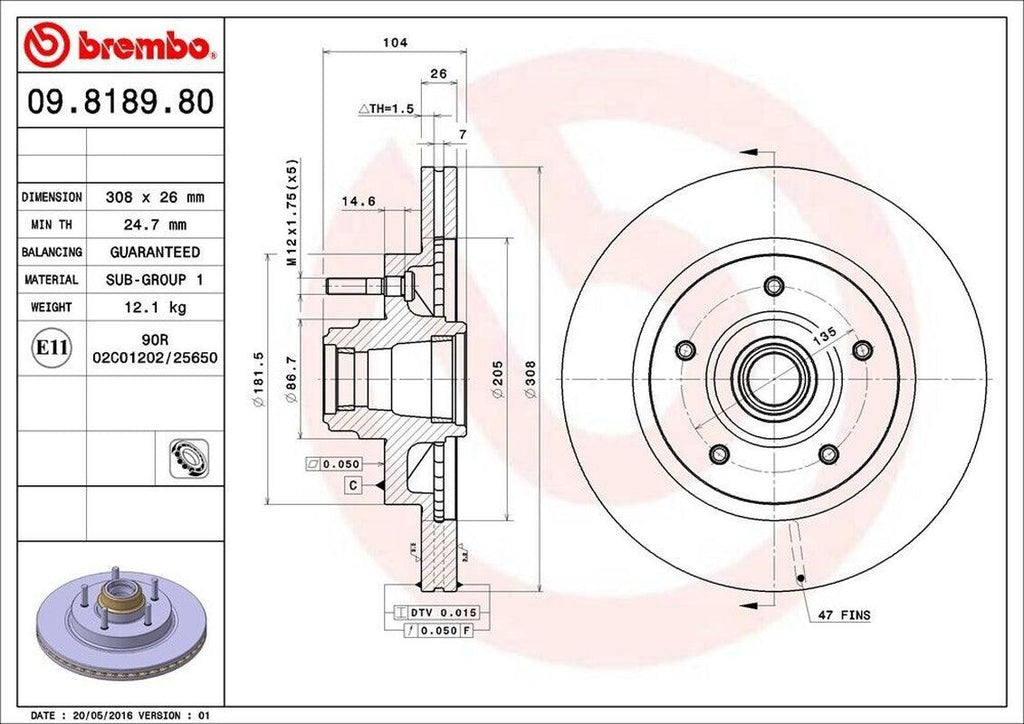 Brembo Front Disc Brake Rotor for 1997-2001 F-150 (09.8189.80)
