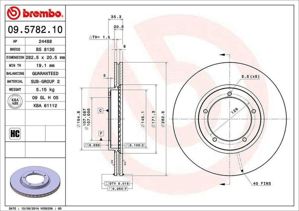 Brembo Front Disc Brake Rotor for 924, 944 (09.5782.10)