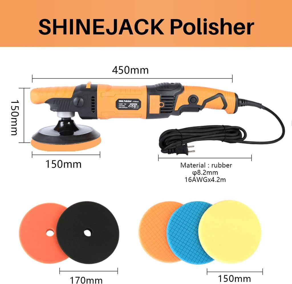 ShineJack 2:1 dual Polisher Car Buffer Polisher, 1200W/12A Dual Action Polisher with Variable Speed, Long-Throw Orbital Polisher for Car Detailing (1000-3000r)