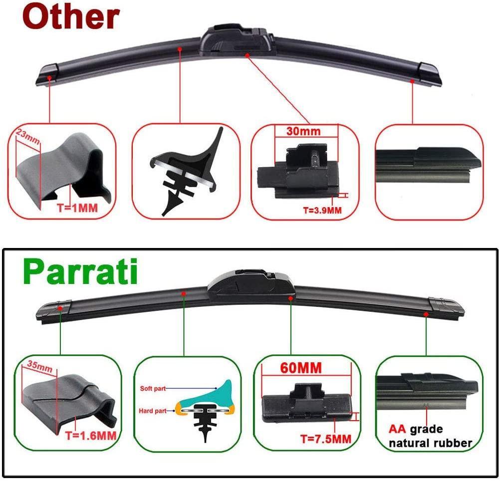 PARRATI® High Performance Premium All-Season Automotive Windshield Wipers with Rear Wiper Blades , Replacement for 2006-2011 Chevrolet HHR ,Easy to Install 18"+18"+11"(Set of 3)